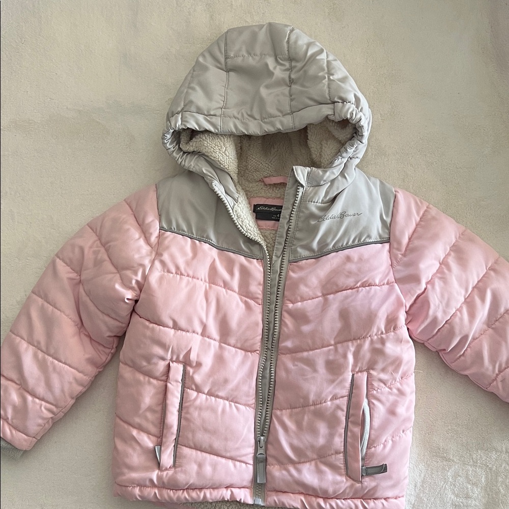 Toddler Eddie Bauer Pink and Gray Hooded Puffer Jacket